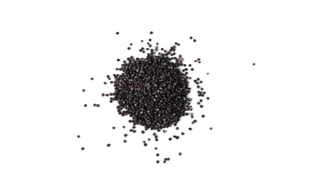 News 4 A scattered pile of small black plastic pellets on a white background, representing raw black plastics used in manufacturing and recycling.