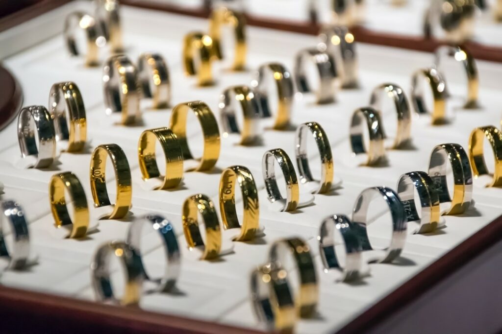 Image of gold rings in a case